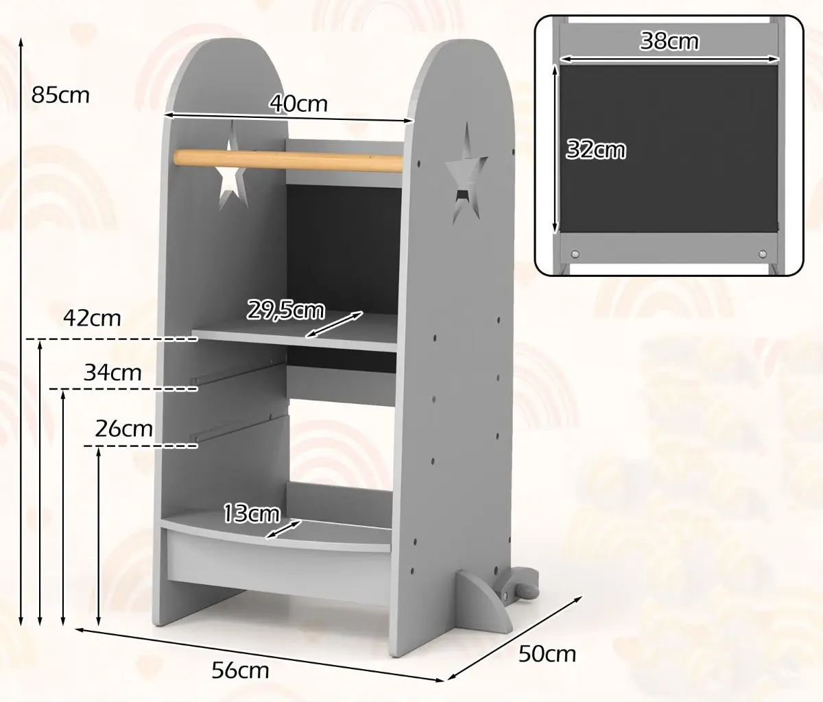 Tabureta-scara pentru copii Costway HY10323DE-GR (Grey)