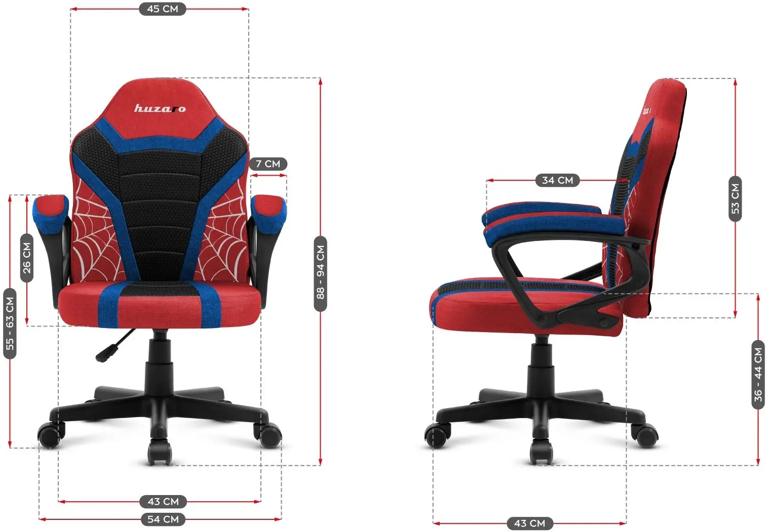 Fotoliu gaming pentru copii Huzaro Ranger Spider Mesh 1.0 (Black/Red/Blue) - 4