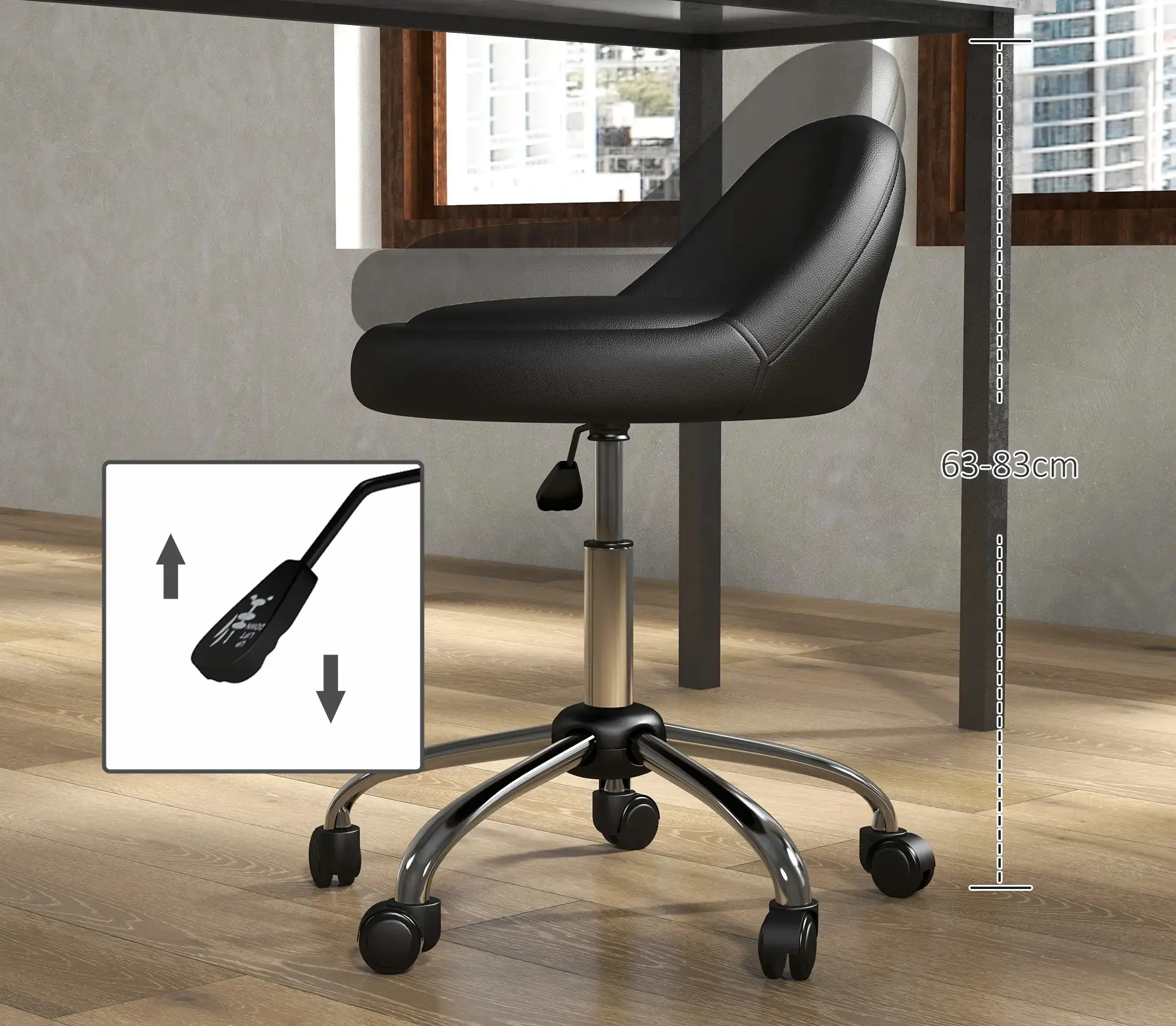 Taburet pentru salon de infrumusetare Homcom 503-026V00BK (Black/Silver) - 4