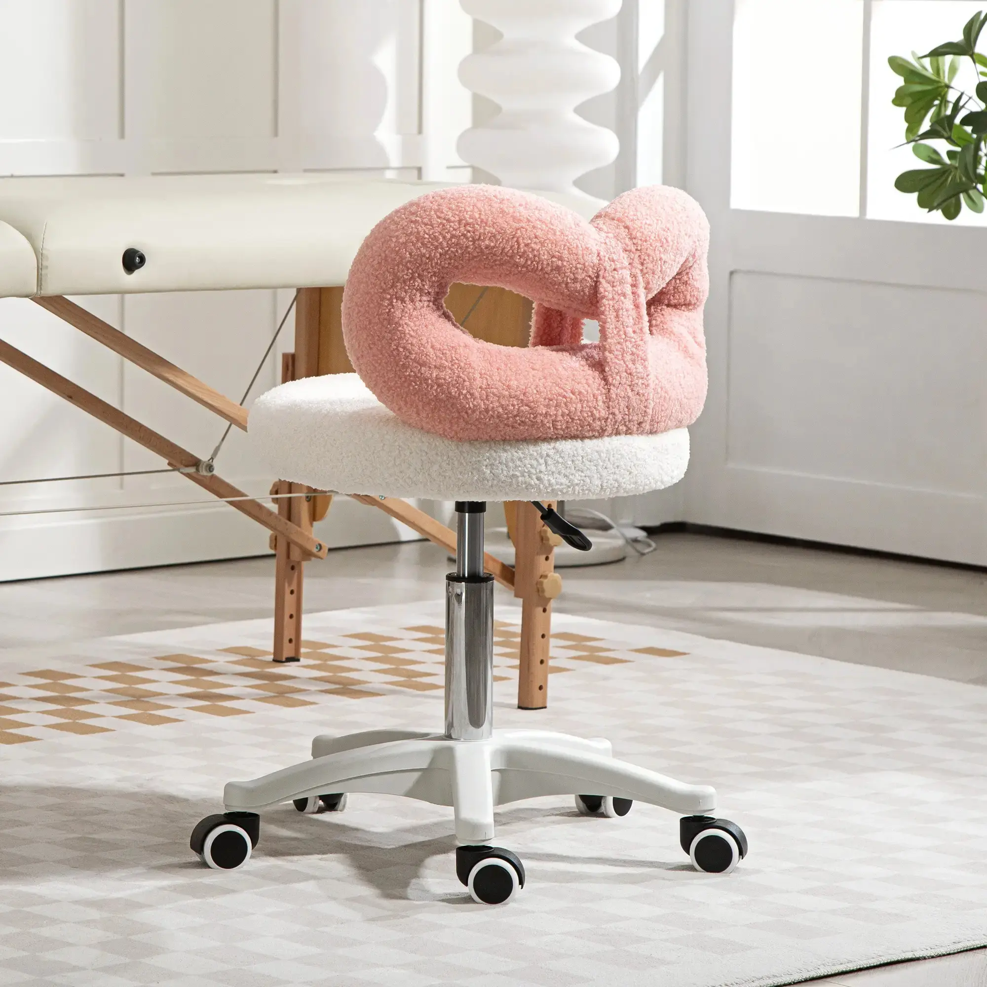 Табурет для салона красоты Homcom 921-878V00WT (White/Pink) - 3