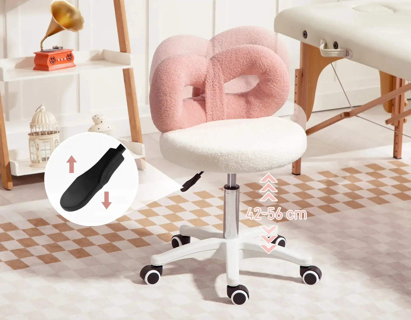 Табурет для салона красоты Homcom 921-878V00WT (White/Pink) - 7