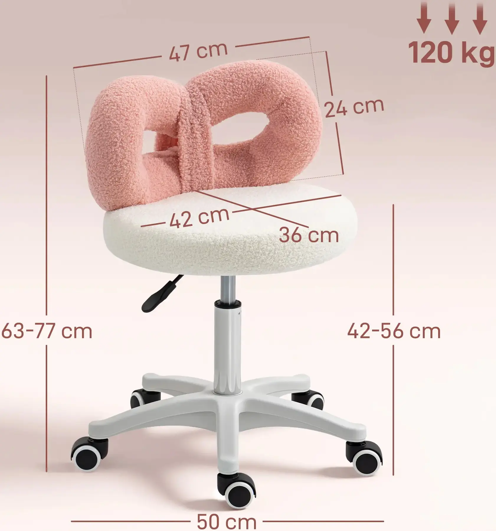 Табурет для салона красоты Homcom 921-878V00WT (White/Pink) - 9