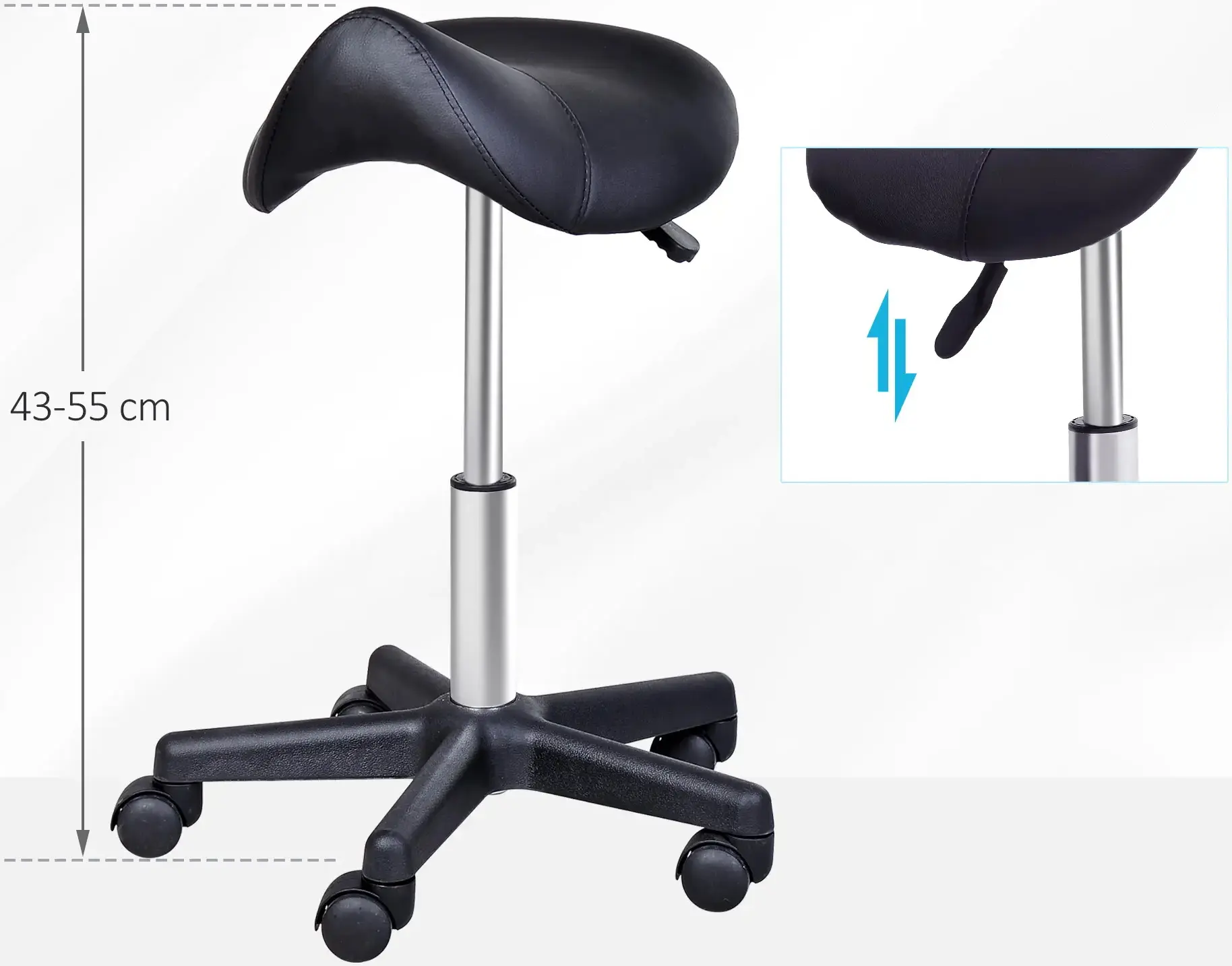 Табурет-седло для салона красоты Homcom 71-0016 (Black/Silver) - 7