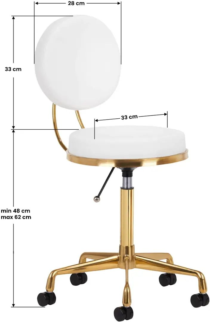 Taburet pentru salon de infrumusetare Activeshop H5 140260 (White/Gold)