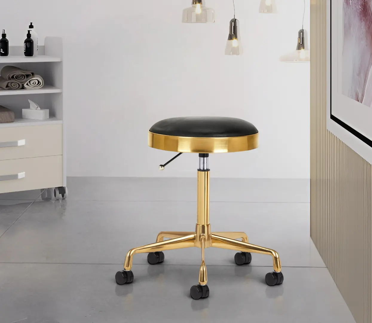 Taburet pentru salon de infrumusetare Activeshop H7 140261 (Black/Gold)