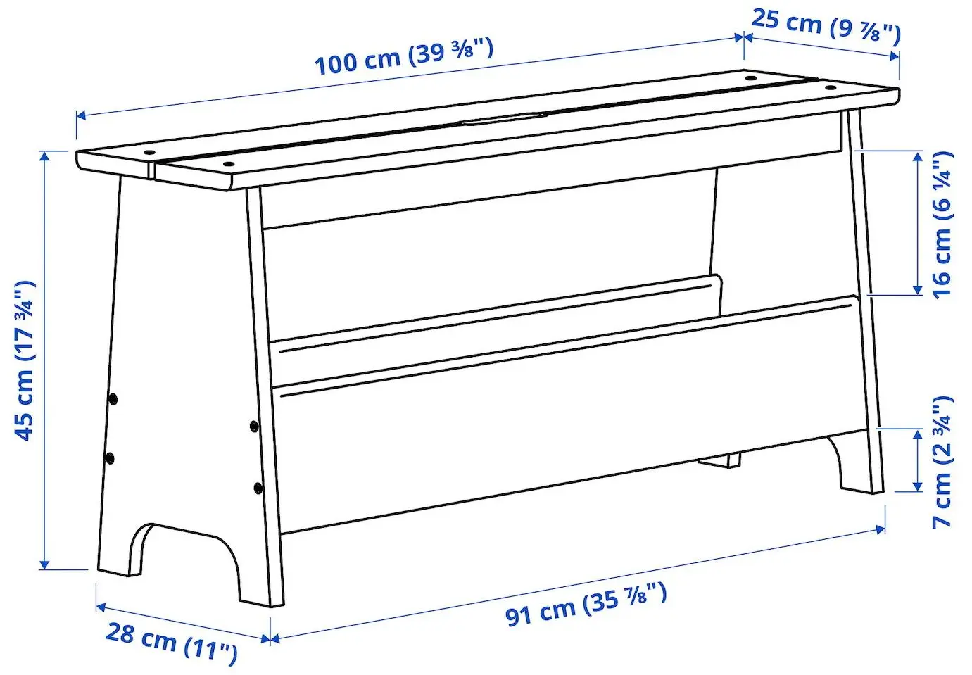 Табурет с ящиком Ikea Perjohan 100см (Сосна)