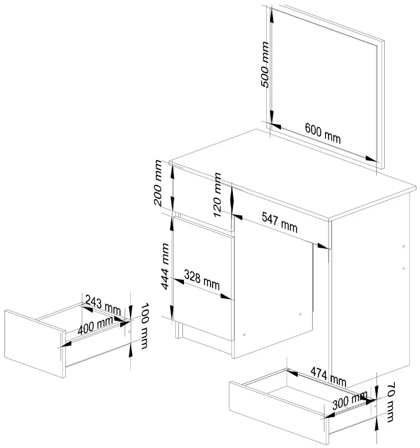 Masa de toaleta Akord P-2/SL 90/500x600 Left (White)