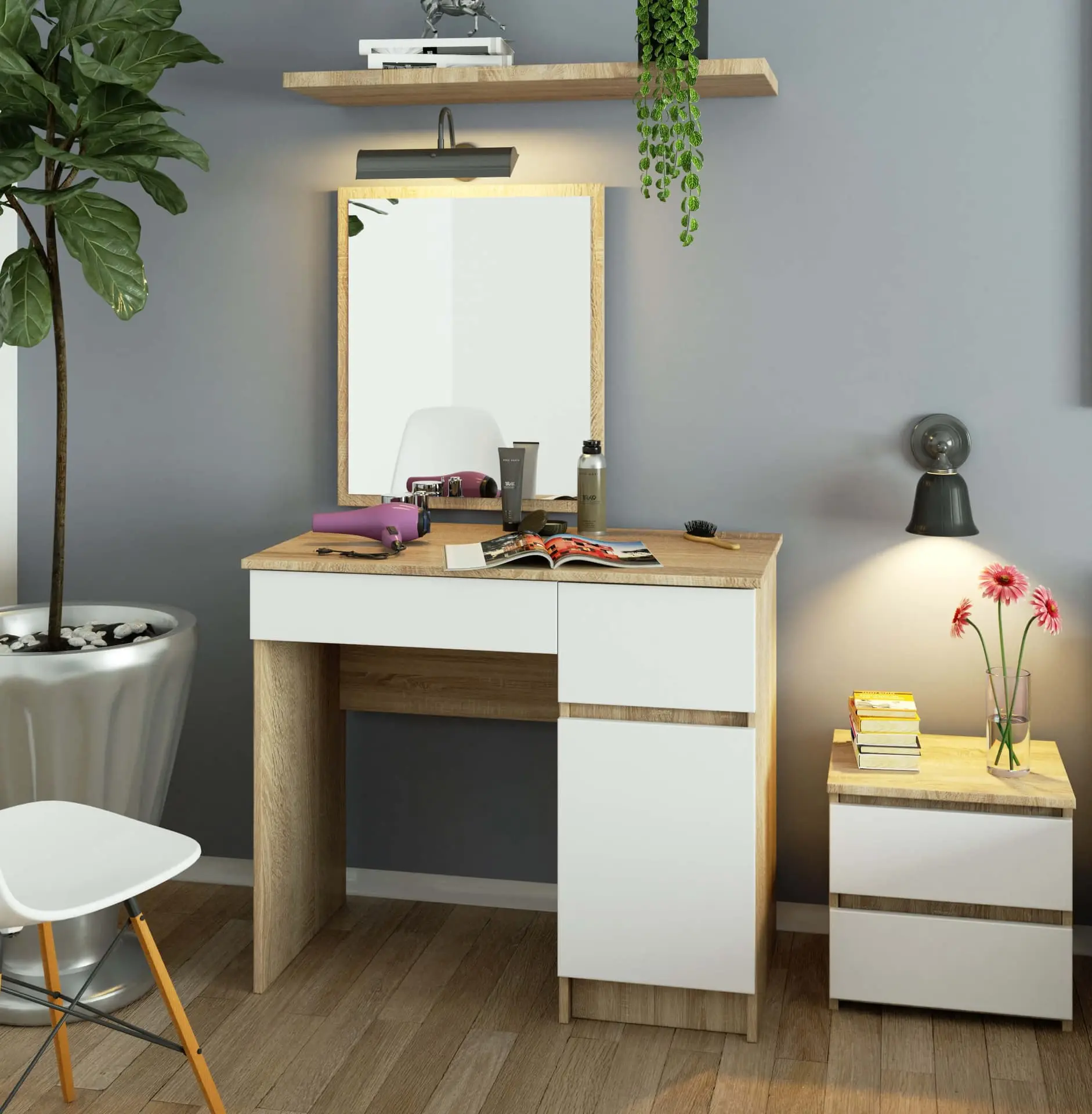 Masa de toaleta Akord P-2/SL 90/500x600 Right (Sonoma Oak/White) - 2