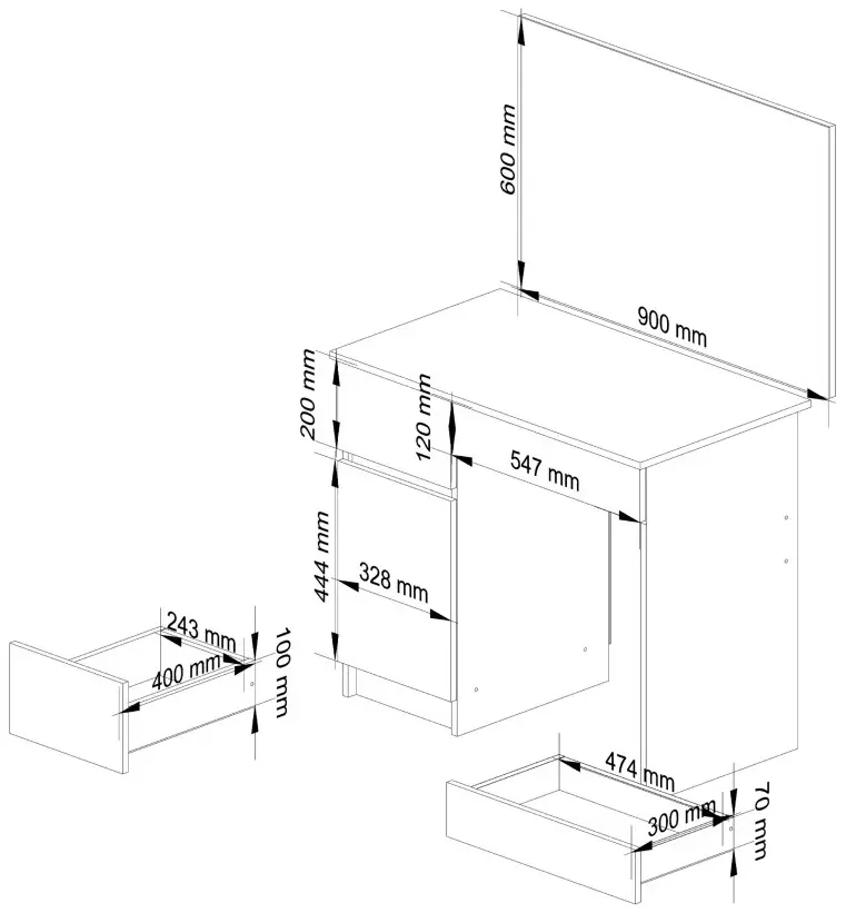 Masa de toaleta Akord P-2/SL 90/900x600 Left (White)