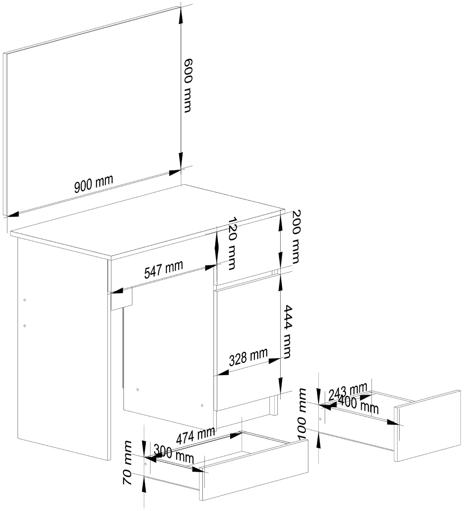 Туалетный столик Akord P-2/SL 900x600 Right (Sonoma Oak)