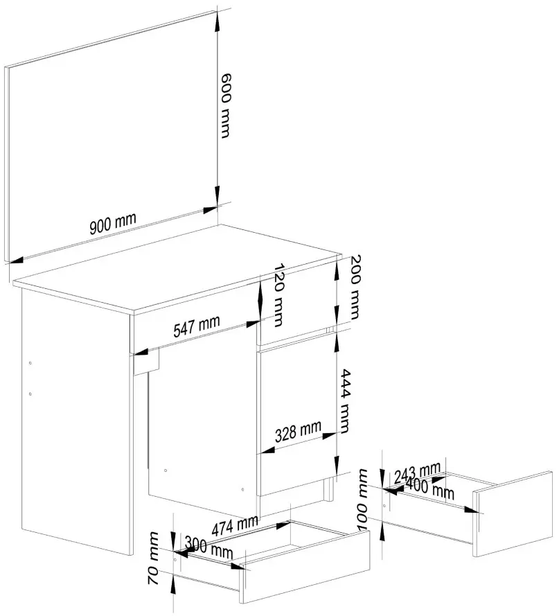 Masa de toaleta Akord P-2/SL 90/900x600 Right (White)