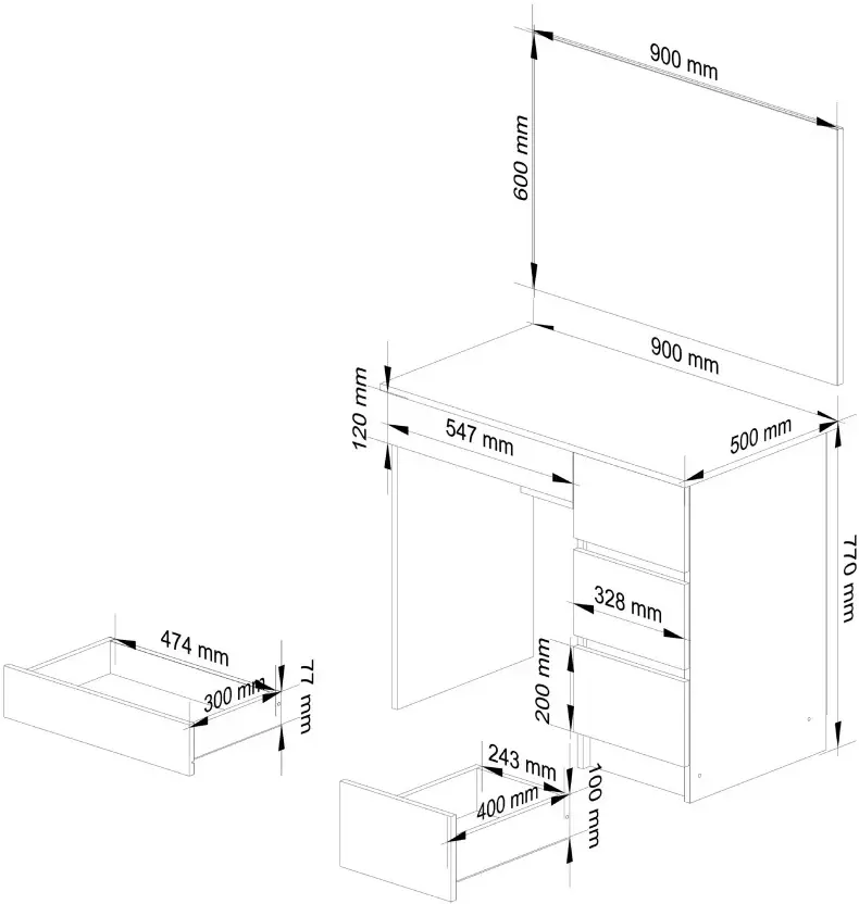 Masa de toaleta Akord T-6/SL 900x600 Right (White)