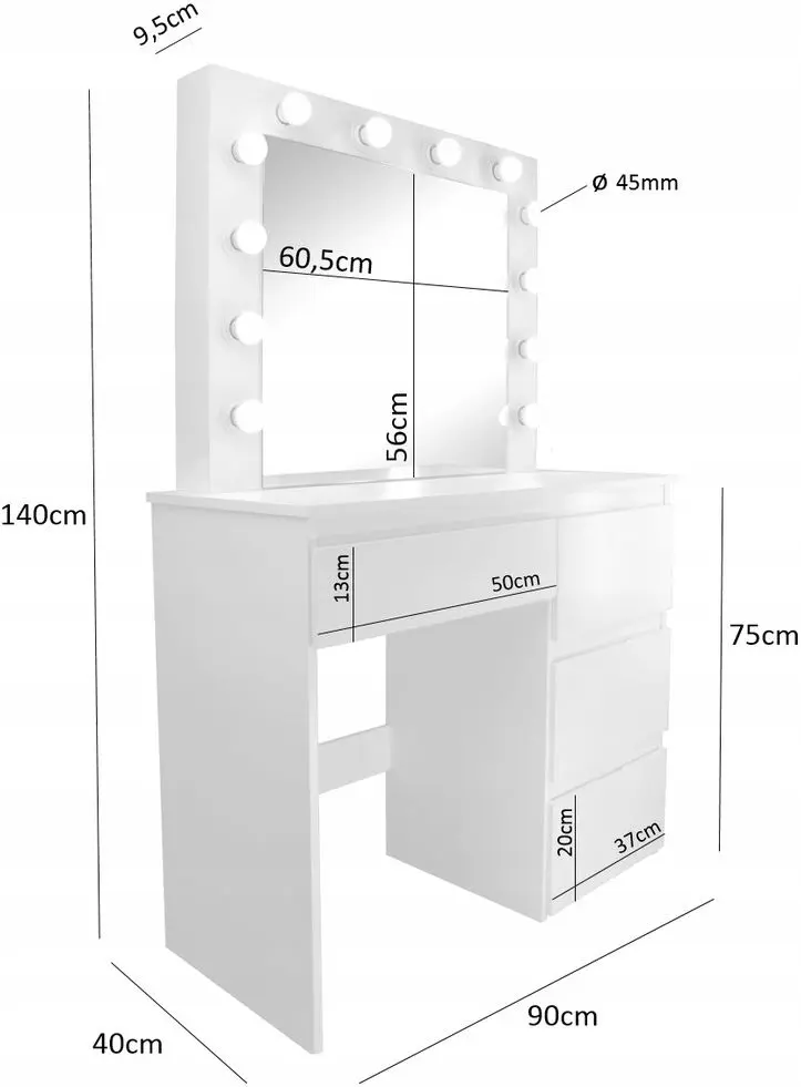 Masa de toaleta Chomik PHO4868 cu LED iluminare (White)