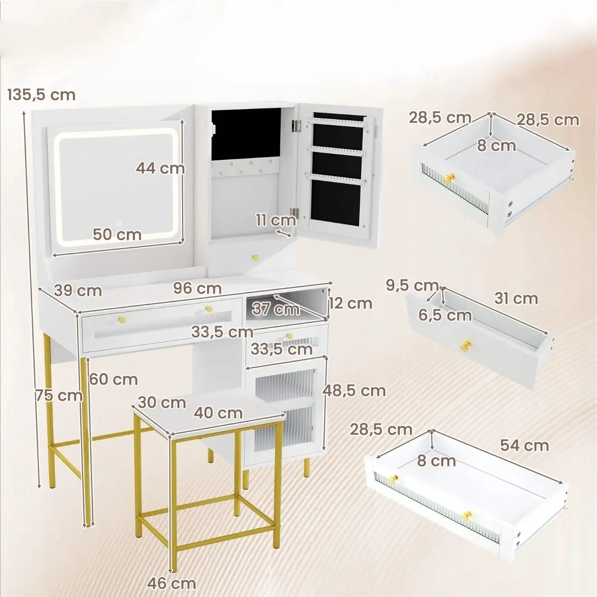Туалетный столик Costway HU10853DE-WH+ (White)