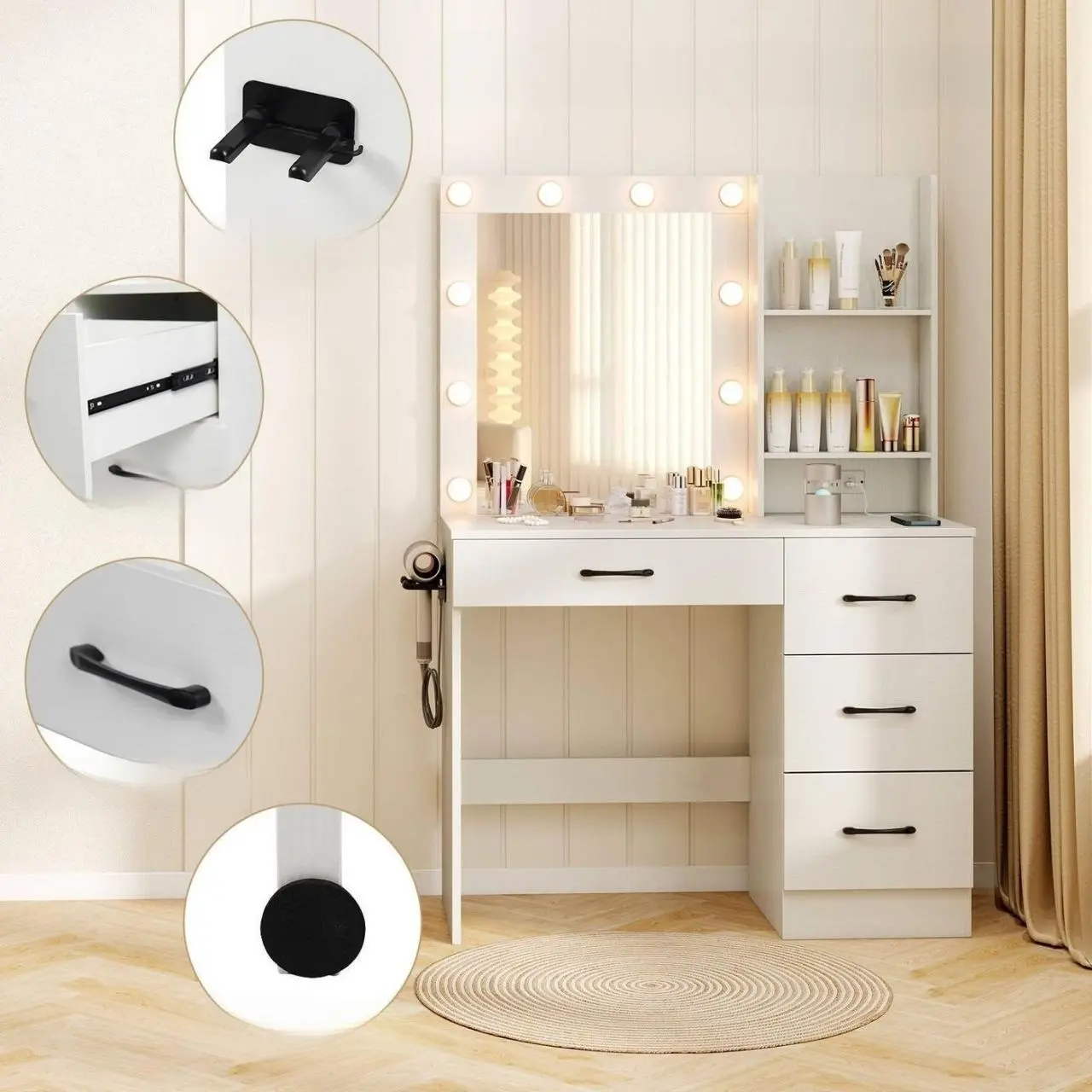 Masa de toaleta Costway HU10921DE-WH+ (White)