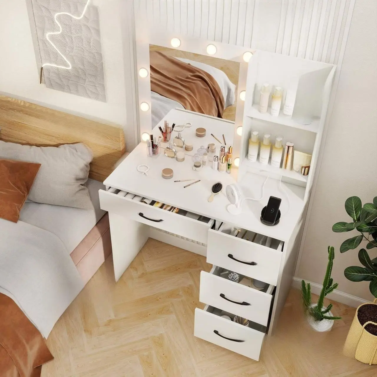 Masa de toaleta Costway HU10921DE-WH+ (White)