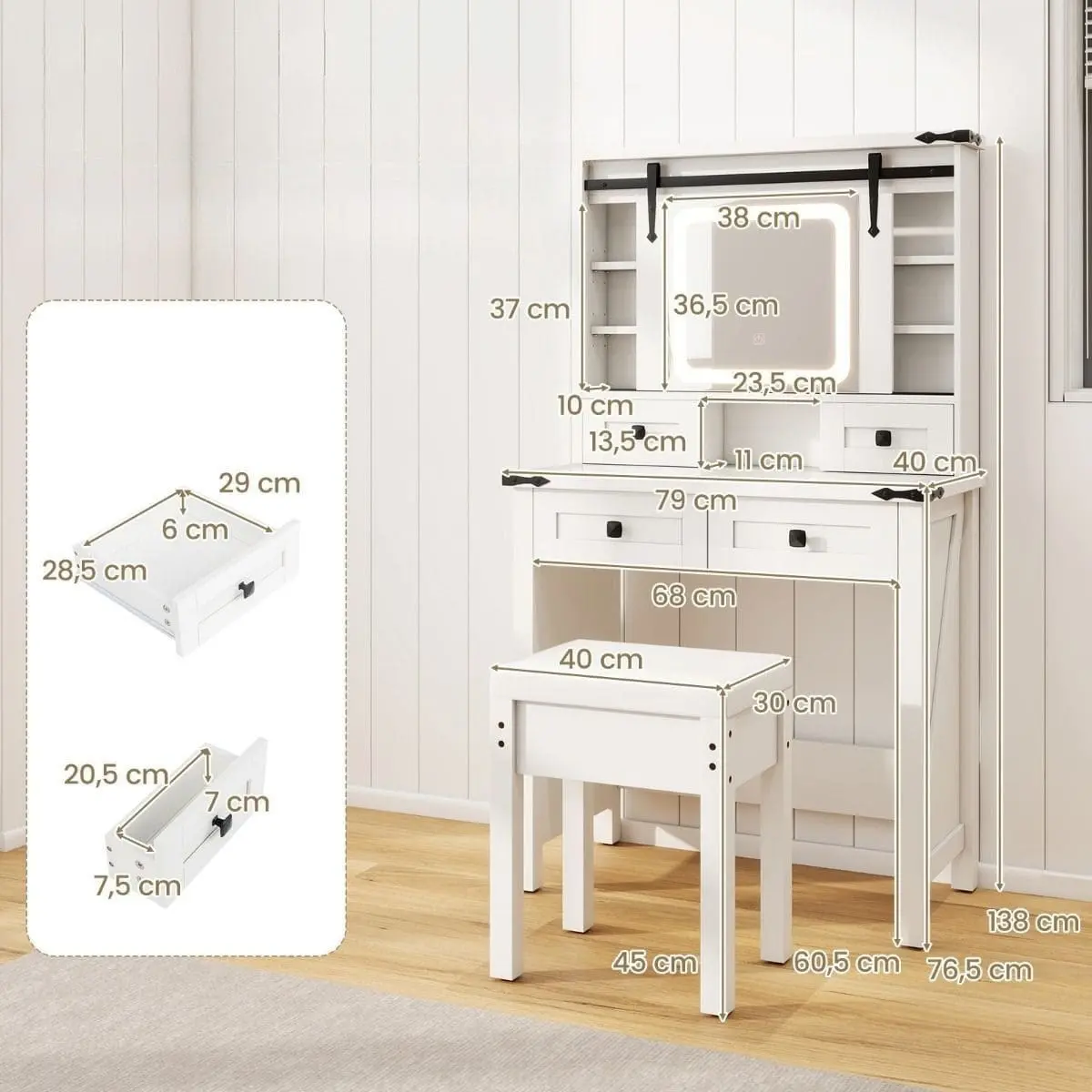 Masa de toaleta Costway HU10928DE-WH+ (White)