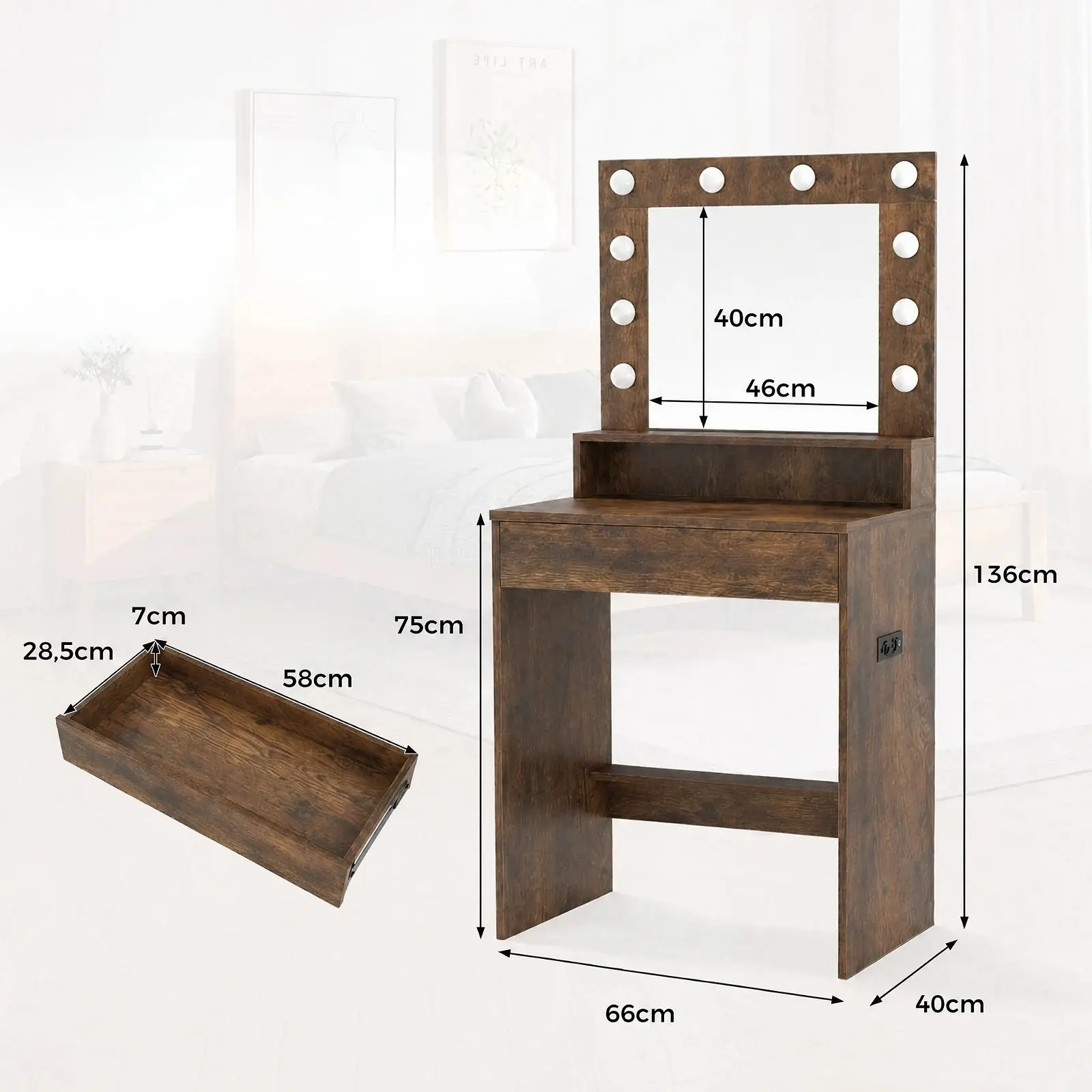 Masa de toaleta Costway HU11055DE-CF (Brown) - 3