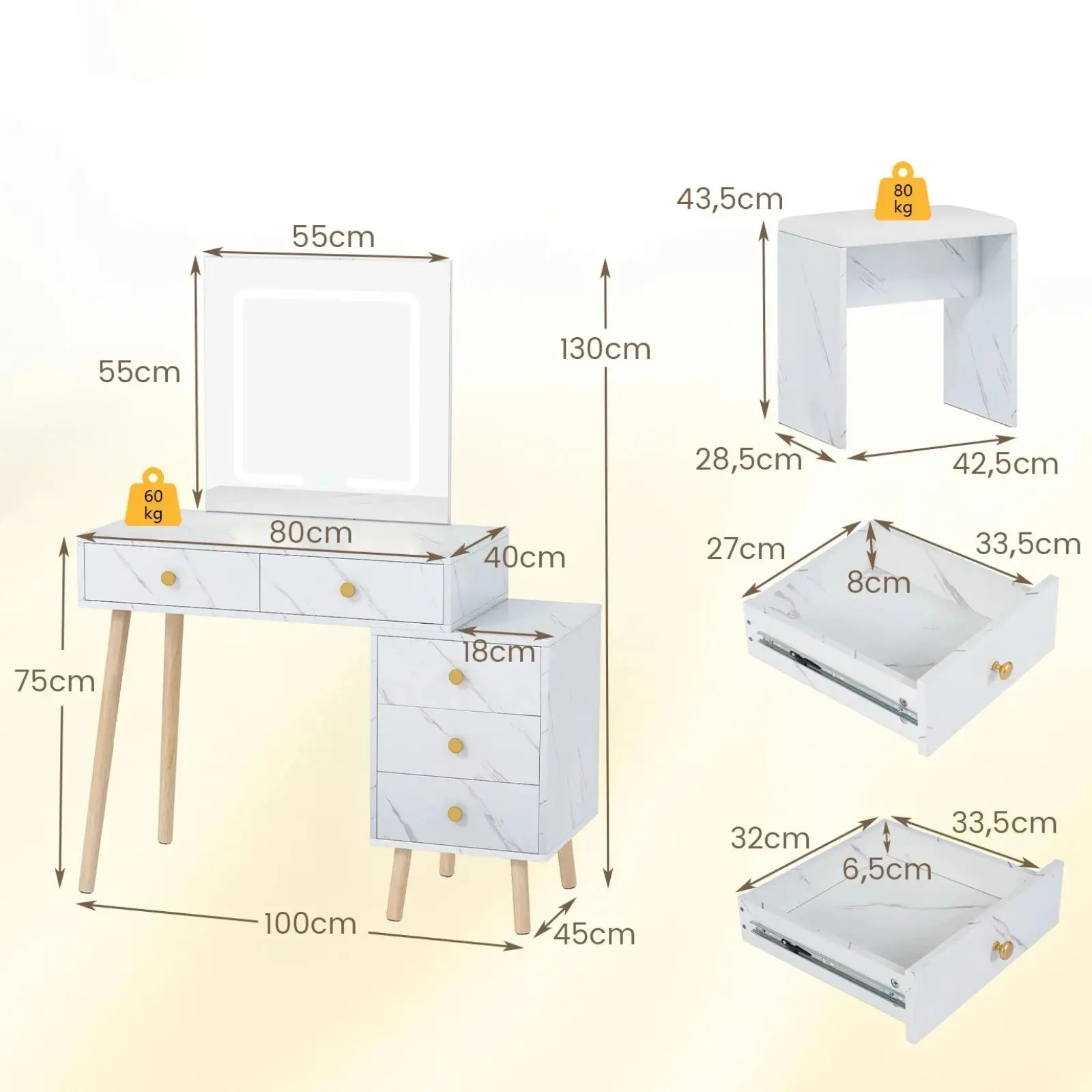 Masa de toaleta Costway HU11072WH (White) - 4