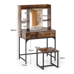Masa de toaleta Costway HU11105DE-CF (Brown) Thumb