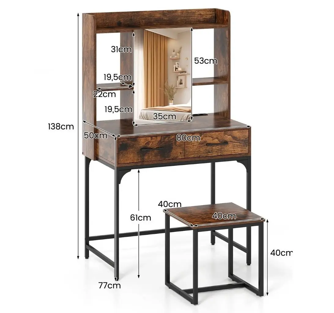 Masa de toaleta Costway HU11105DE-CF (Brown) - 5