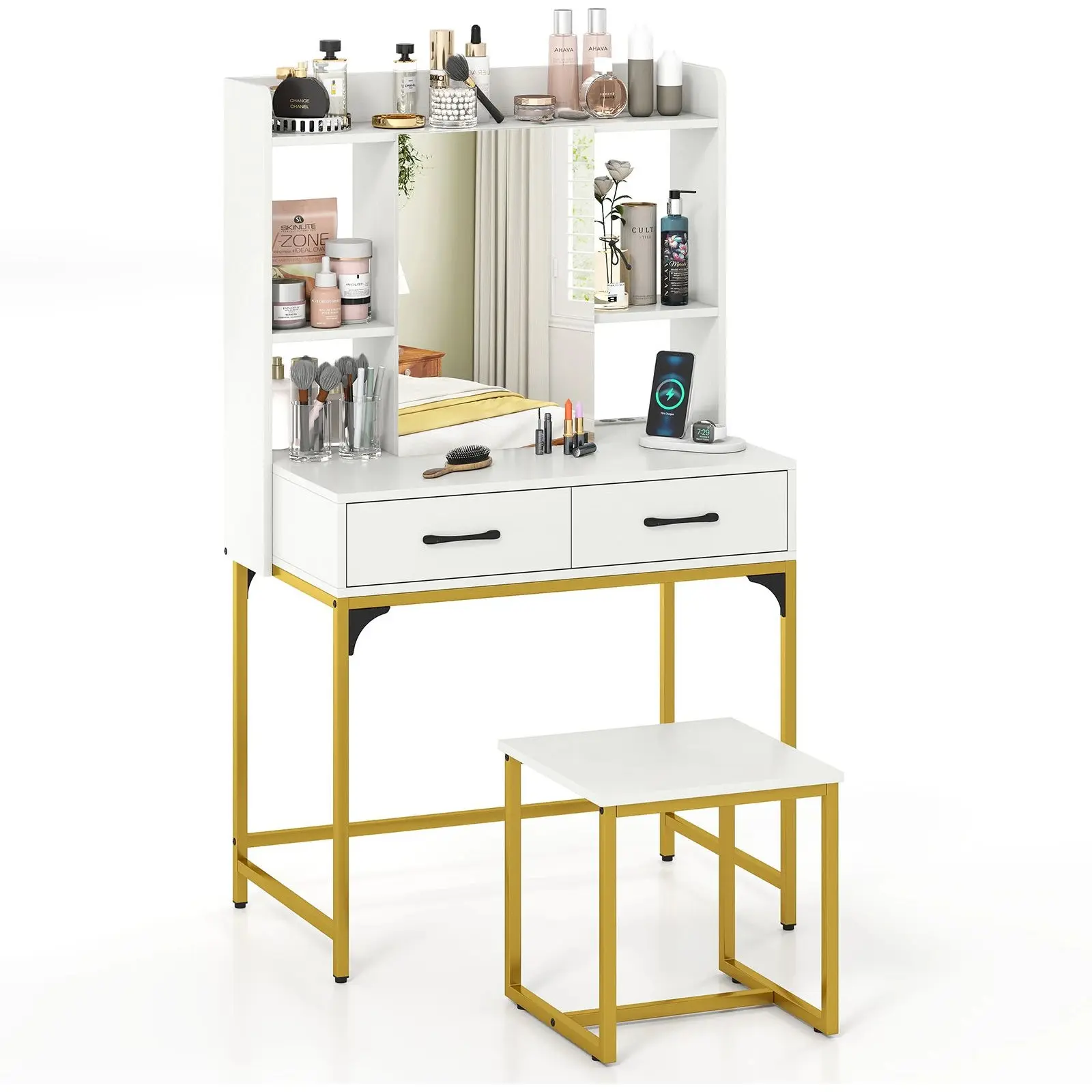 Туалетный столик Costway HU11105DE-WH (White/Gold) - 3