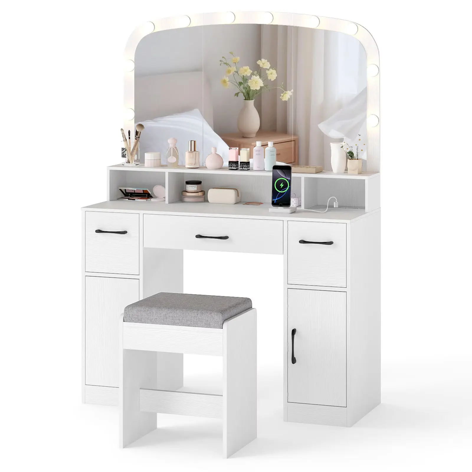 Masa de toaleta Costway HU11107DE-WH+ (White) - 2