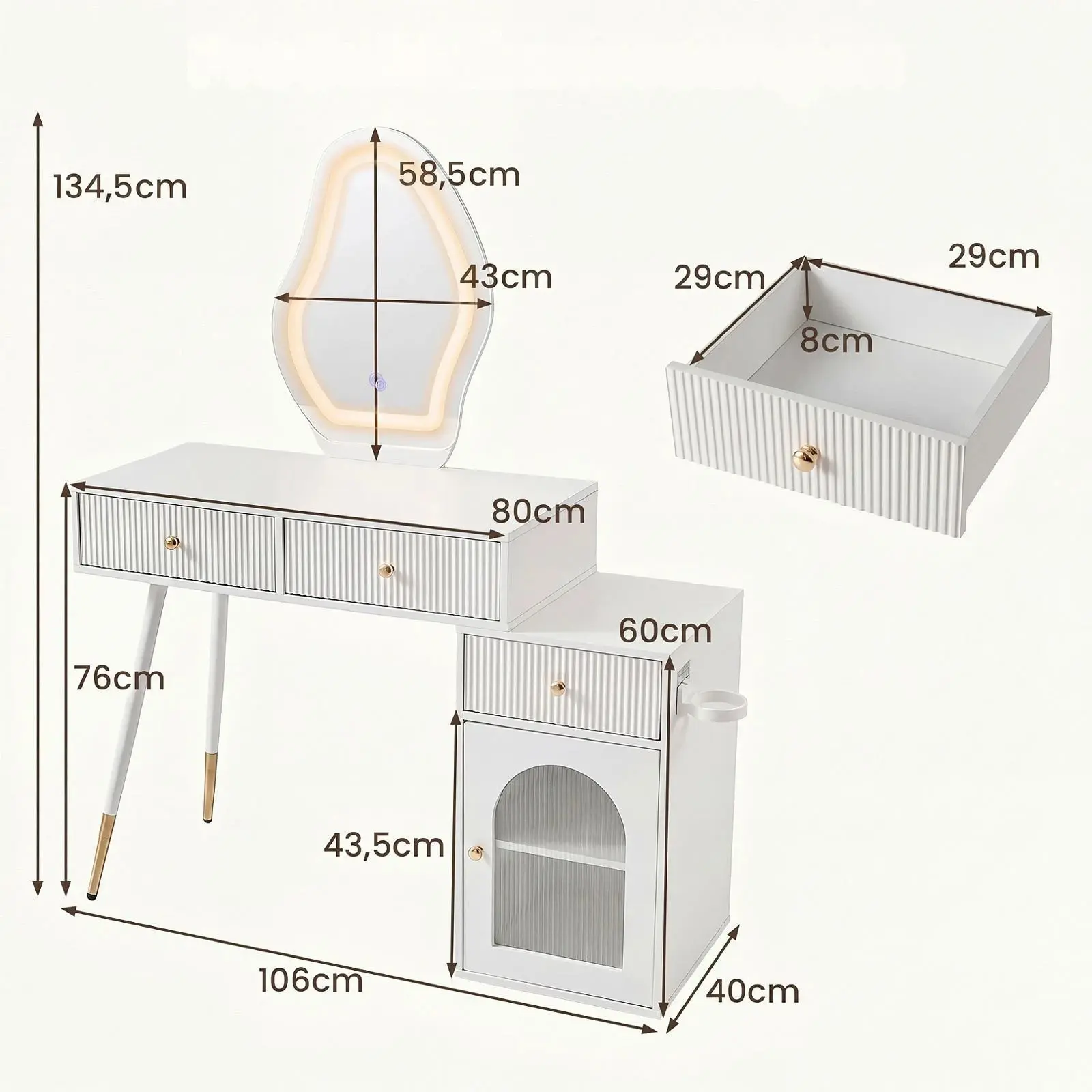Masa de toaleta Costway HU11171DE-WH (White) - 3