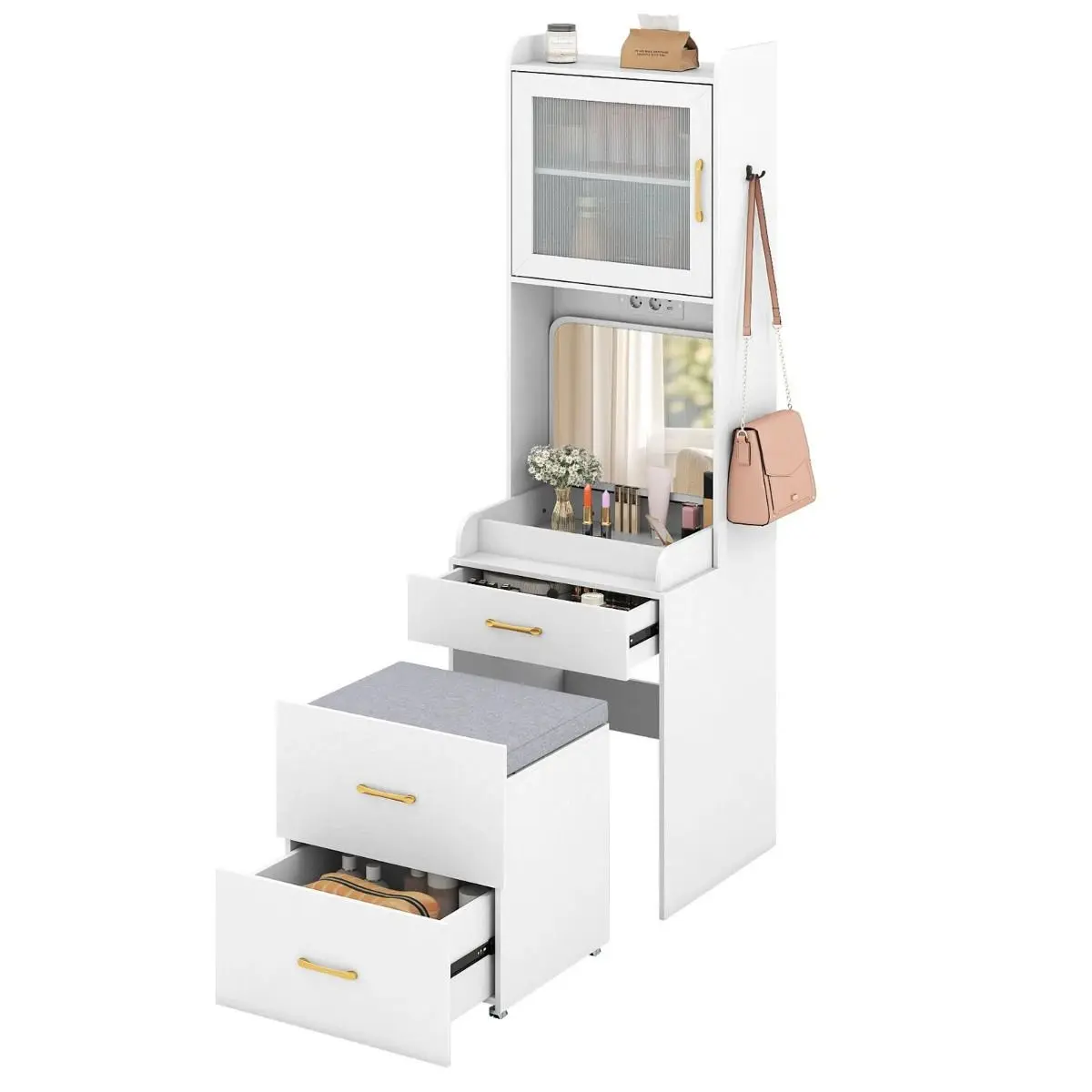 Masa de toaleta Costway HU11188DE-WH+ (White) - 2