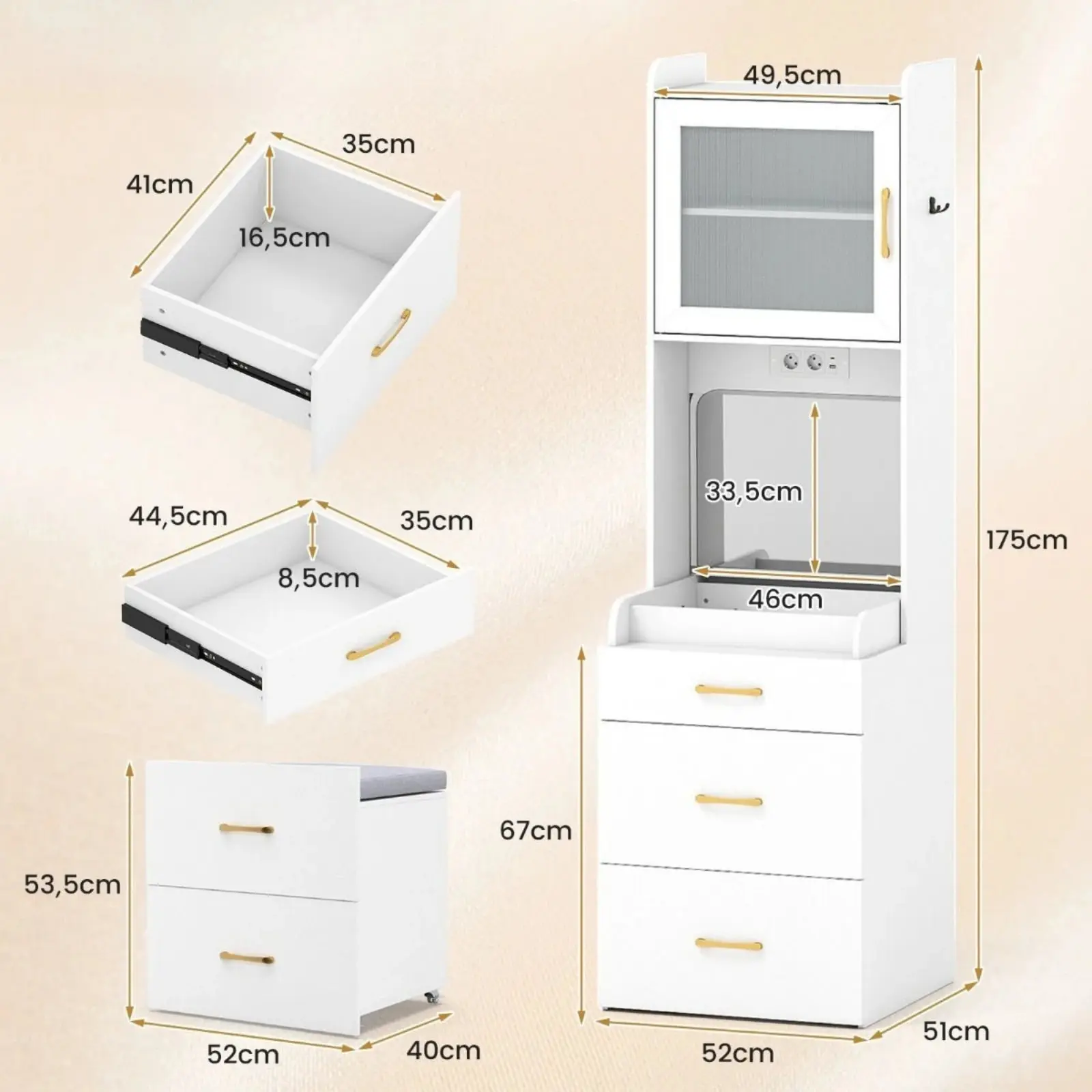 Masa de toaleta Costway HU11188DE-WH+ (White) - 3