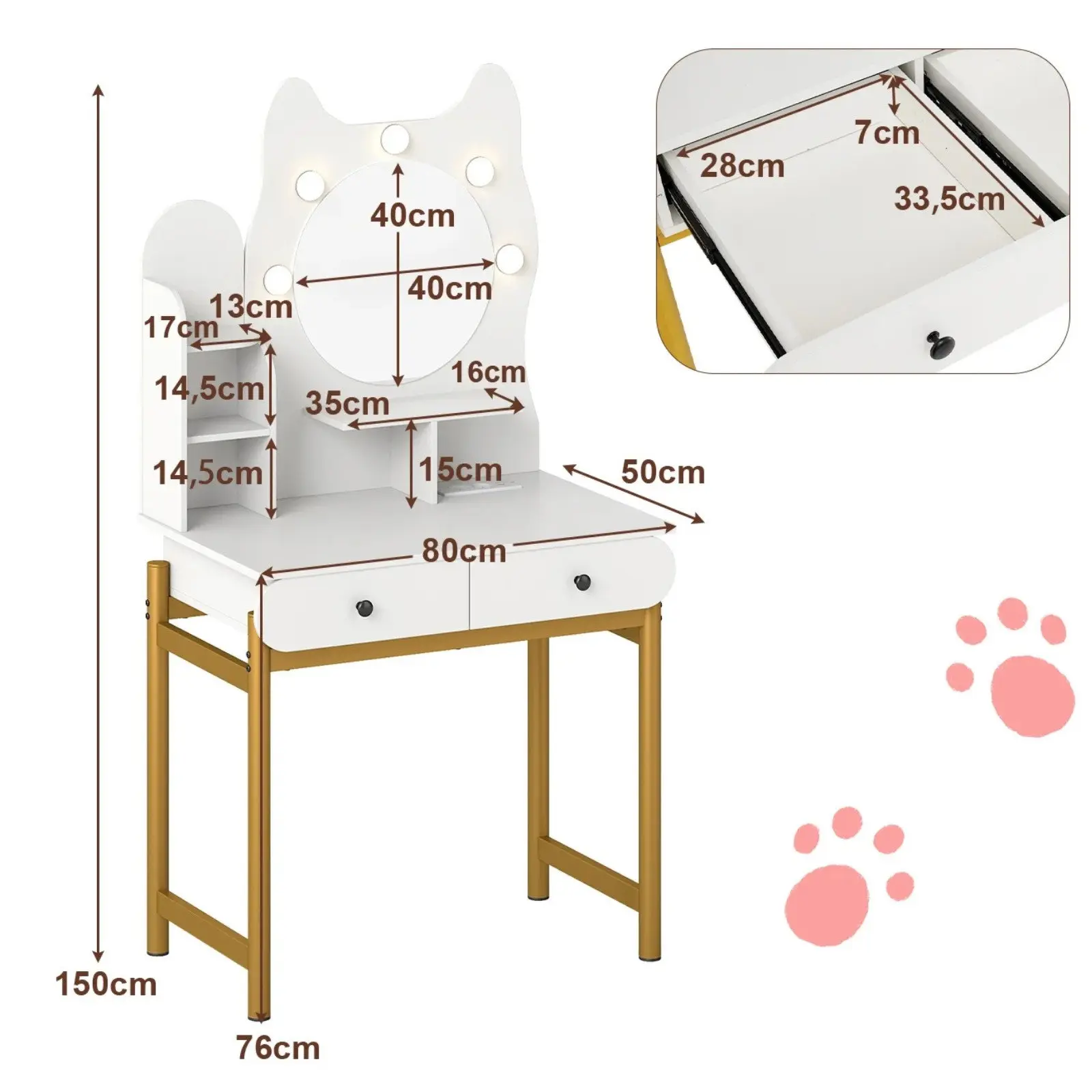 Masa de toaleta Costway HU11190DE-WH (White) - 3