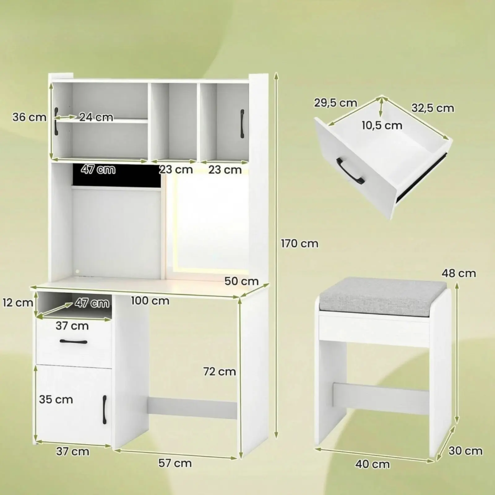 Туалетный столик Costway HU11224DE-WH+ (White) - 3