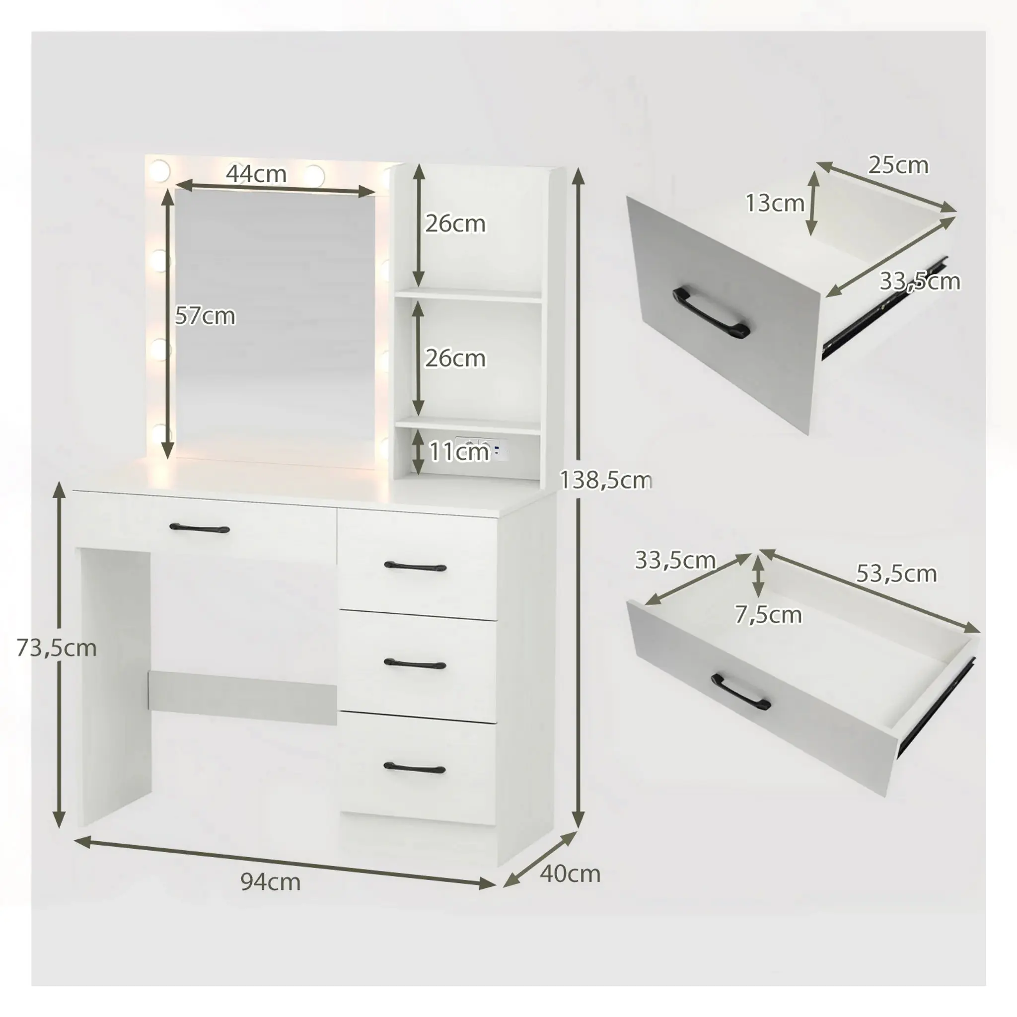 Masa de toaleta Costway HU11371DE-WH+ (White) - 3