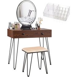 Туалетный столик Costway HW66088DE-CF + органайзер для косметики (Beige/Brown)