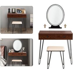 Туалетный столик Costway HW66088DE-CF + органайзер для косметики (Beige/Brown) Thumb