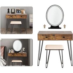 Туалетный столик Costway HW66088DE-TN + органайзер для косметики (Beige/Brown) Thumb