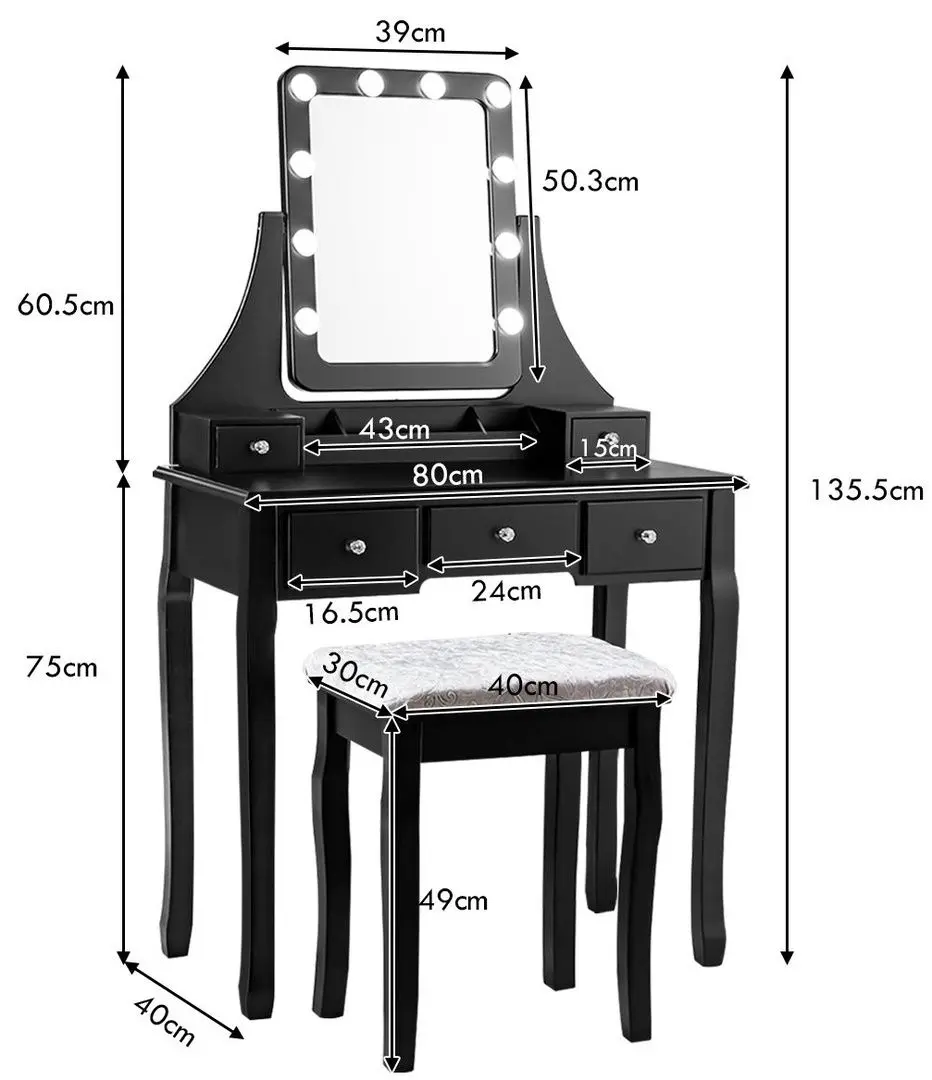 Masa de toaleta Costway HW66402DE-BK (Black)