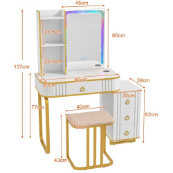 Masa de toaleta cu taburet Costway HU10617DE-WH (White) Thumb