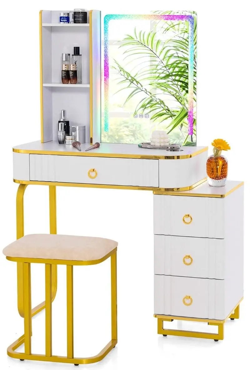 Masa de toaleta cu taburet Costway HU10617DE-WH (White)