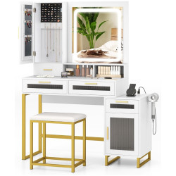 Masa de toaleta cu taburet Costway HU10854DE-WH+ (White) Thumb