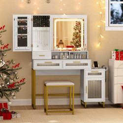 Masa de toaleta cu taburet Costway HU10854DE-WH+ (White) Thumb