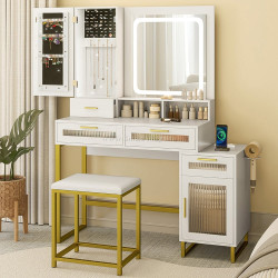 Masa de toaleta cu taburet Costway HU10854DE-WH+ (White)