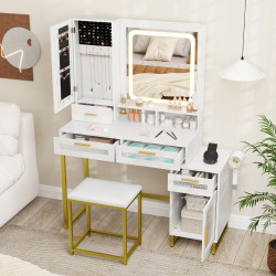 Masa de toaleta cu taburet Costway HU10854DE-WH+ (White) Thumb