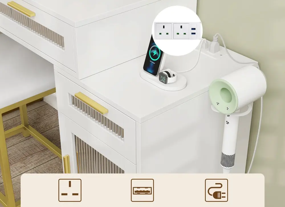 Masa de toaleta cu taburet Costway HU10854DE-WH+ (White)