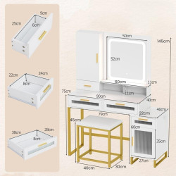 Masa de toaleta cu taburet Costway HU10854DE-WH+ (White) Thumb