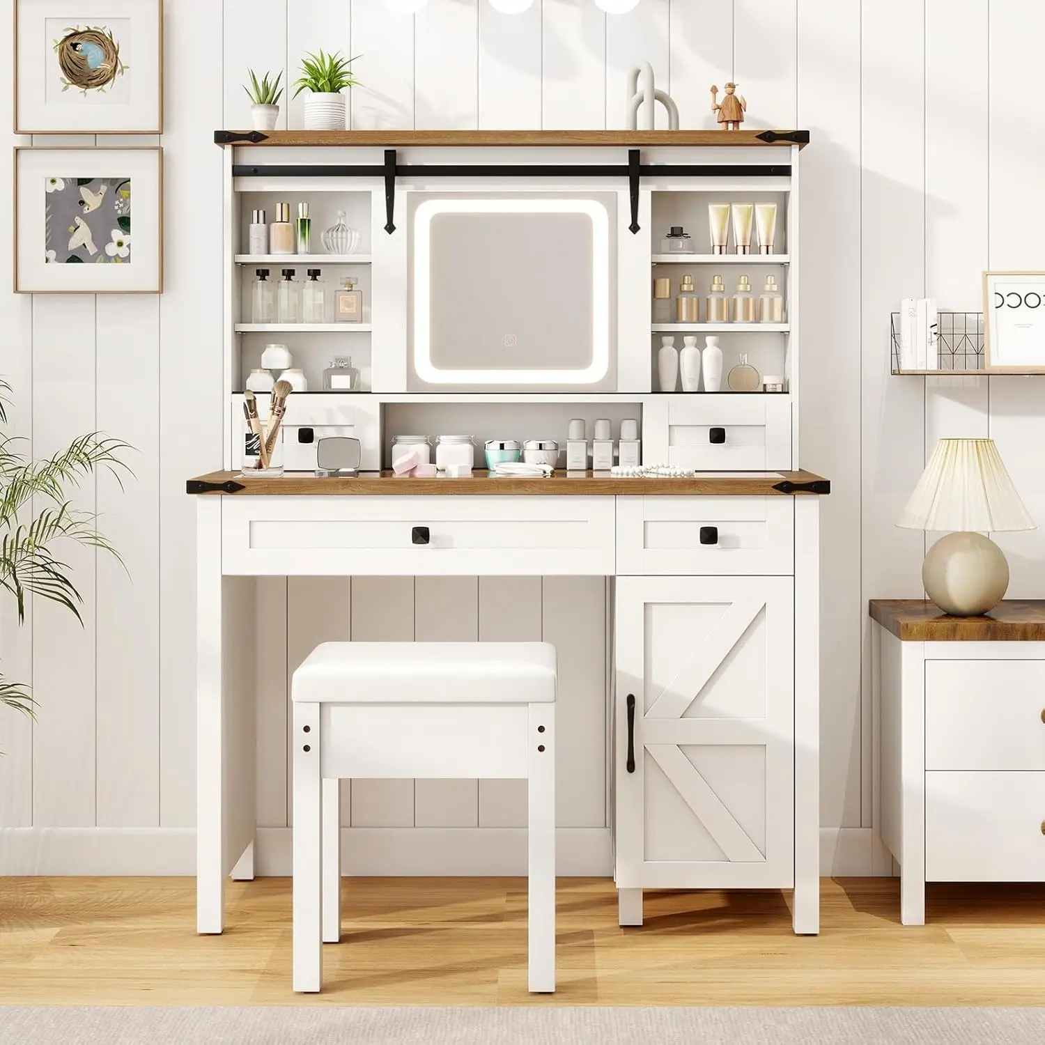 Masa de toaleta cu taburet Costway HU10924DE-WH+ (White)