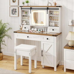 Masa de toaleta cu taburet Costway HU10924DE-WH+ (White)