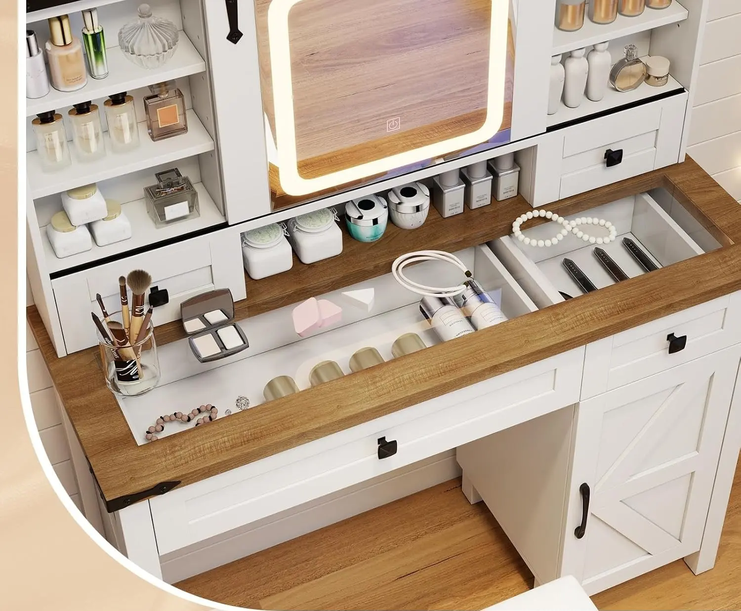 Masa de toaleta cu taburet Costway HU10924DE-WH+ (White)