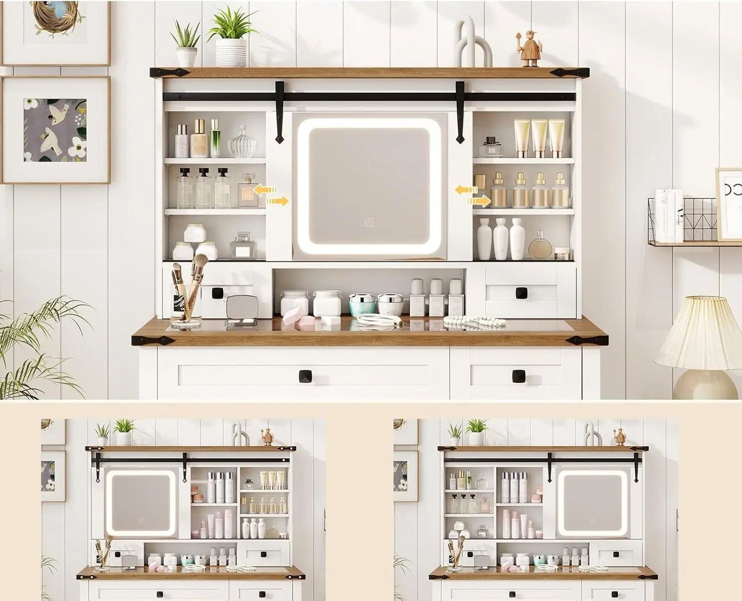 Masa de toaleta cu taburet Costway HU10924DE-WH+ (White)