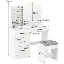 Masa de toaleta cu taburet Costway HU10977DE-WH+ (White) Thumb